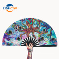 Japanese style large customized hand fan with fabric printing